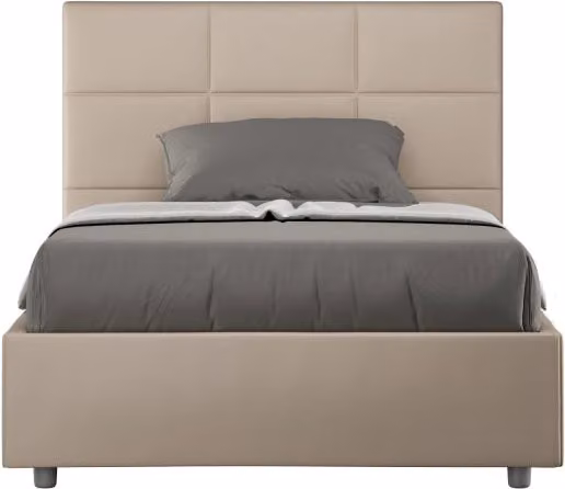 Letto imbottito Matrimoniale francese 140x210 cm Mika - Similpelle,Tortora,Con rete