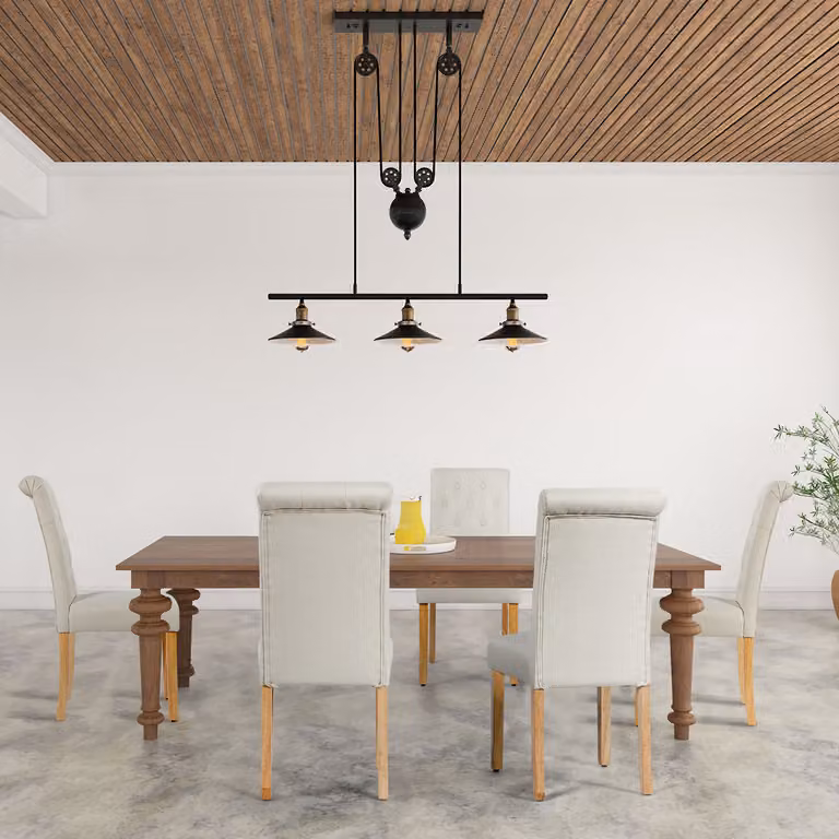 Sedie da pranzo Costway con bottoni trapuntati e gambe in legno di gomma, sedie laterali in tessuto di lino traspirante Beige