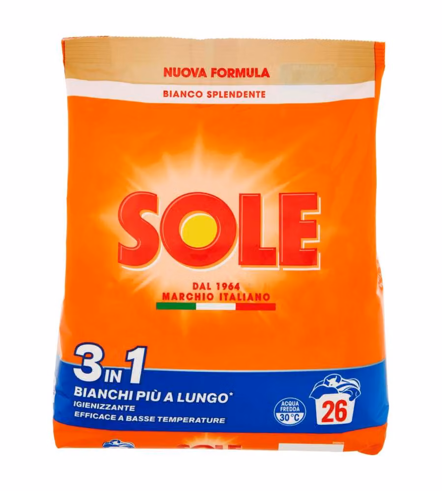 Sole Polvere Lavatrice Bianco Splendente 1.3kg per 26 Lavaggi
