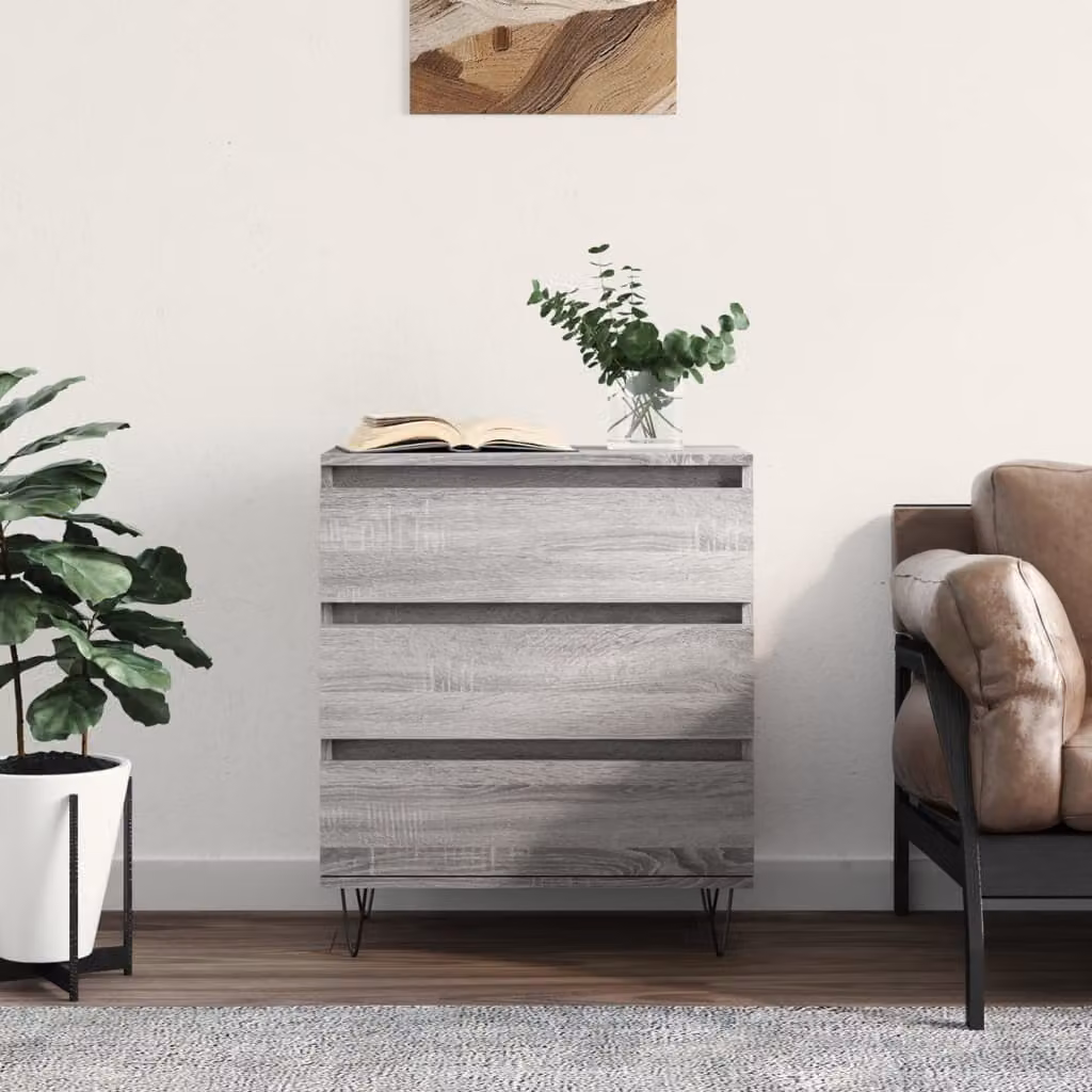 Credenza moderna vidaXL in legno multistrato e metallo, colore Grigio Sonoma, L 60 cm x P 35 cm x H 70 cm