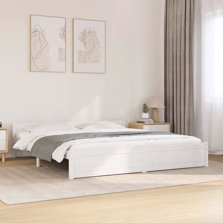 Giroletto vidaXL in legno massello di pino bianco con doghe rigide, L/P/H: 180 x 200 x 185,5 cm