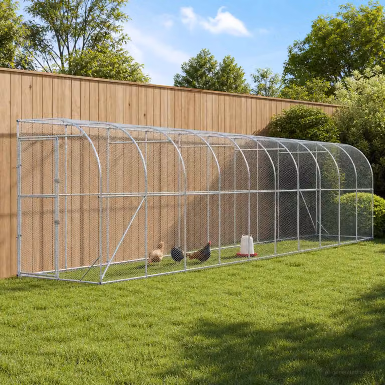 vidaXL Gabbia per Polli Contro il Muro Argento 600 x 150 x 215 cm