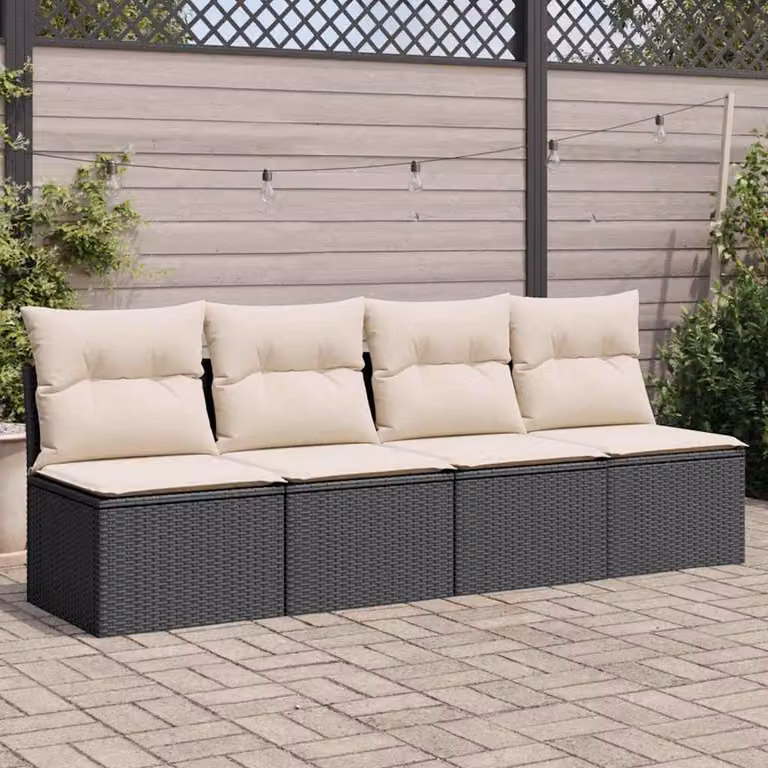 vidaXL Divano da Giardino a 4 Posti in Polyrattan con Cuscini Bianchi e Nero L: 220 cm, P: 69 cm, H: 62 cm