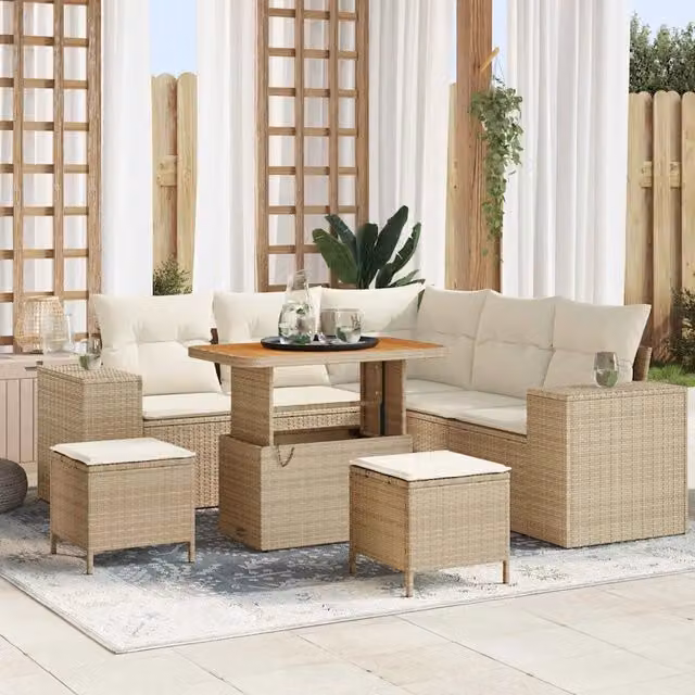 Set Divano da Giardino 8 pz 7-Numero di posti Beige e Crema 3363956