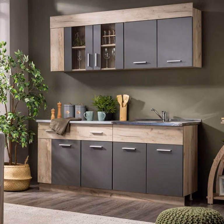 Interamna - Cucina, Nero Antracite, un Cassetto, Elettrodomestici non inclusi