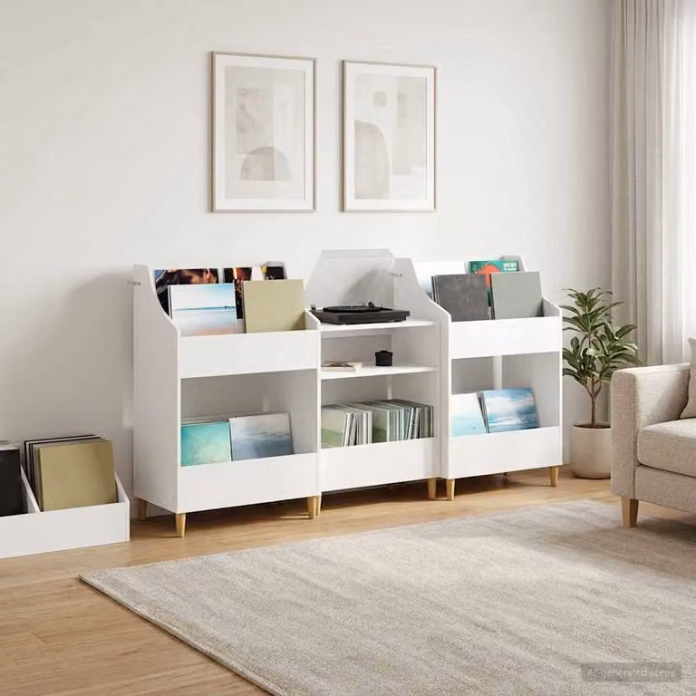 Set di 3 mensole per media moderna vidaXL in legno e MDF, colore bianco, L 212 cm x P 46 cm x H 112 cm