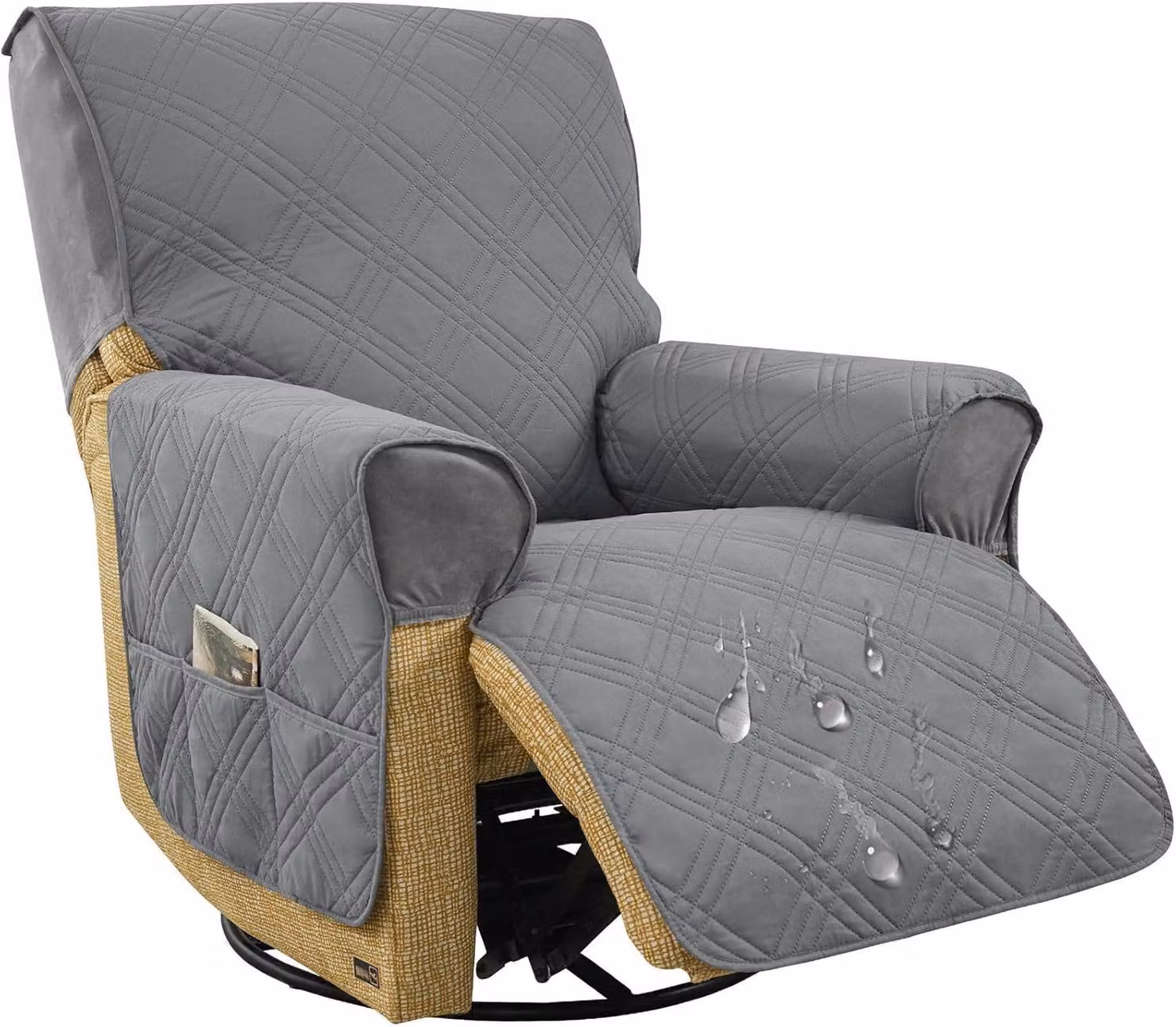 Copertura per poltrona relax, 1 posto, impermeabile, grigio scuro, con 6 tasche, antiscivolo, ideale per il soggiorno