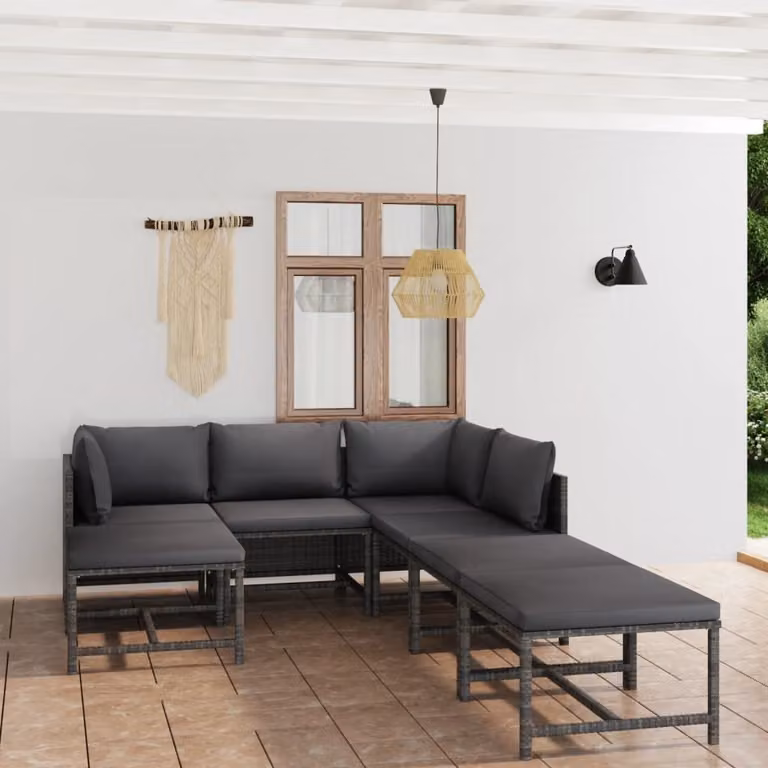 Maison Exclusive - Set da giardino 7 pezzi con cuscini in polyrattan grigio