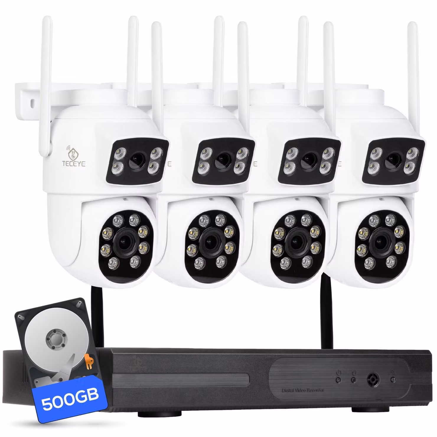 Kit di telecamere di sicurezza per esterni - 4 unità - 3MP - HDD da 500GB - WiFi - Visione notturna