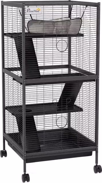 Gabbia per Porcellini d'India e Cincill¨¤ ¨C Xylo ¨C 3 Piani con Ruote e Vassoio Rimovibile, Grigio
