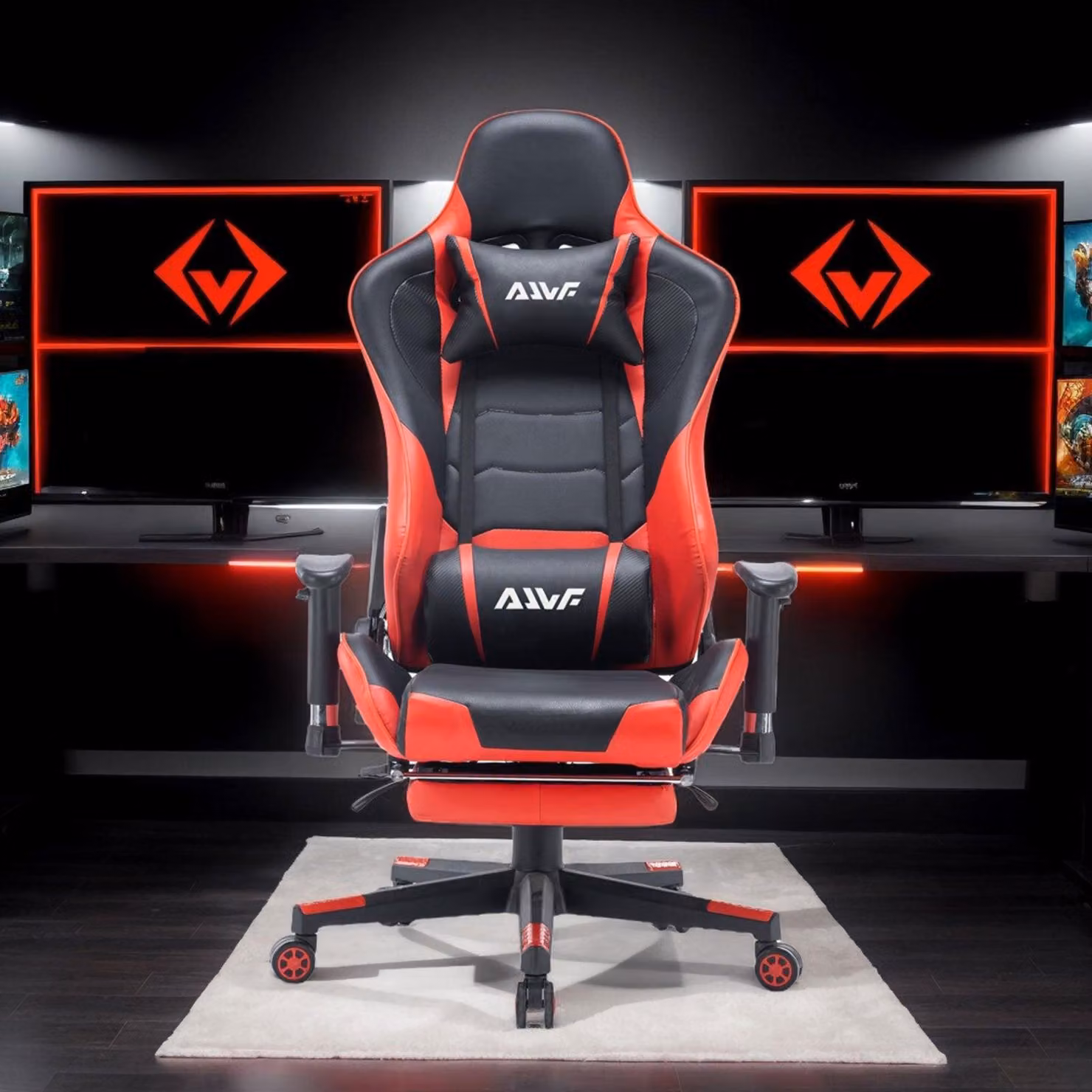 Sedia da gaming - Ergonomica - Poggiapiedi regolabili - Rivestita in ecopelle - Girevole - Con braccioli - Colore kaki