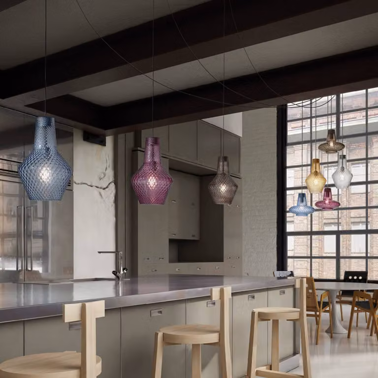 AILATI Lampada a sospensione in vetro Romeo, dimmerabile, Violetto / Fucsia / Rosa, Soggiorno / Sala da pranzo, Vetro, Moderno, Lampada a sospensione