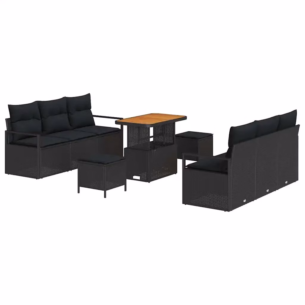 Set Divano da Giardino vidaXL 9 Pezzi in Poly Rattan Nero con Cuscini e Contenitore – 2