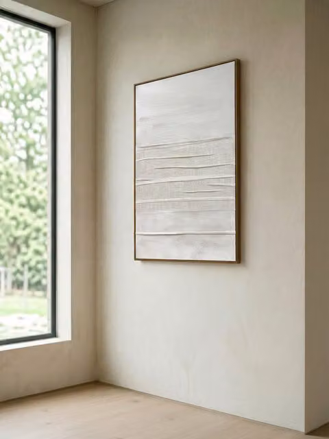 Quadro astratto minimalista Kenay Home in tela bianca e beige, L: 80 cm x H: 100 cm – 1
