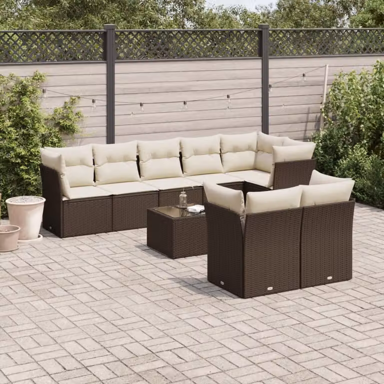 Maison Exclusive - Set di 9 pezzi per giardino con cuscini Marrone Poly Rattan