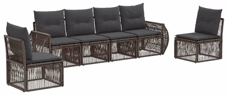 Set di divani da giardino, 6 pezzi, grigio e grigio scuro, in rattan sintetico