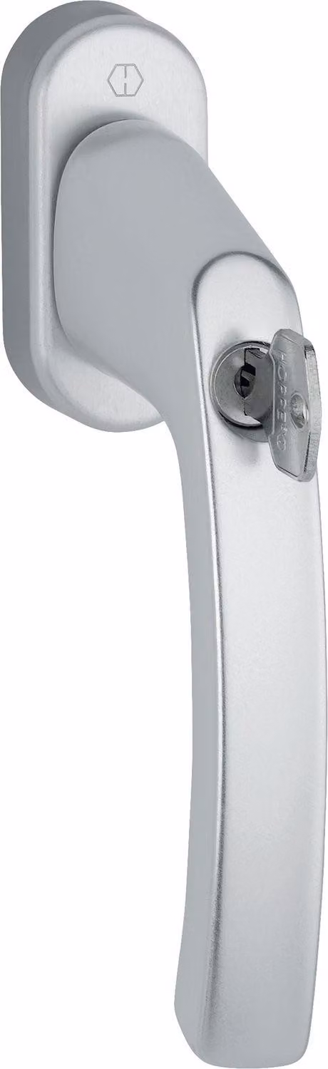 Maniglia per finestra HOPPE LIÈGE - Secu100 - Cilindro di chiusura a pulsante, 7x40, anodizzato argento