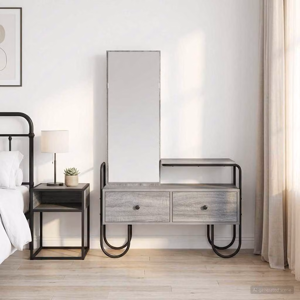 vidaXL Tavolo da Trucco Moderno Grigio in Legno Ingegnerizzato e Metallo L: 136,0 cm, P: 36,5 cm, H: 100,0 cm