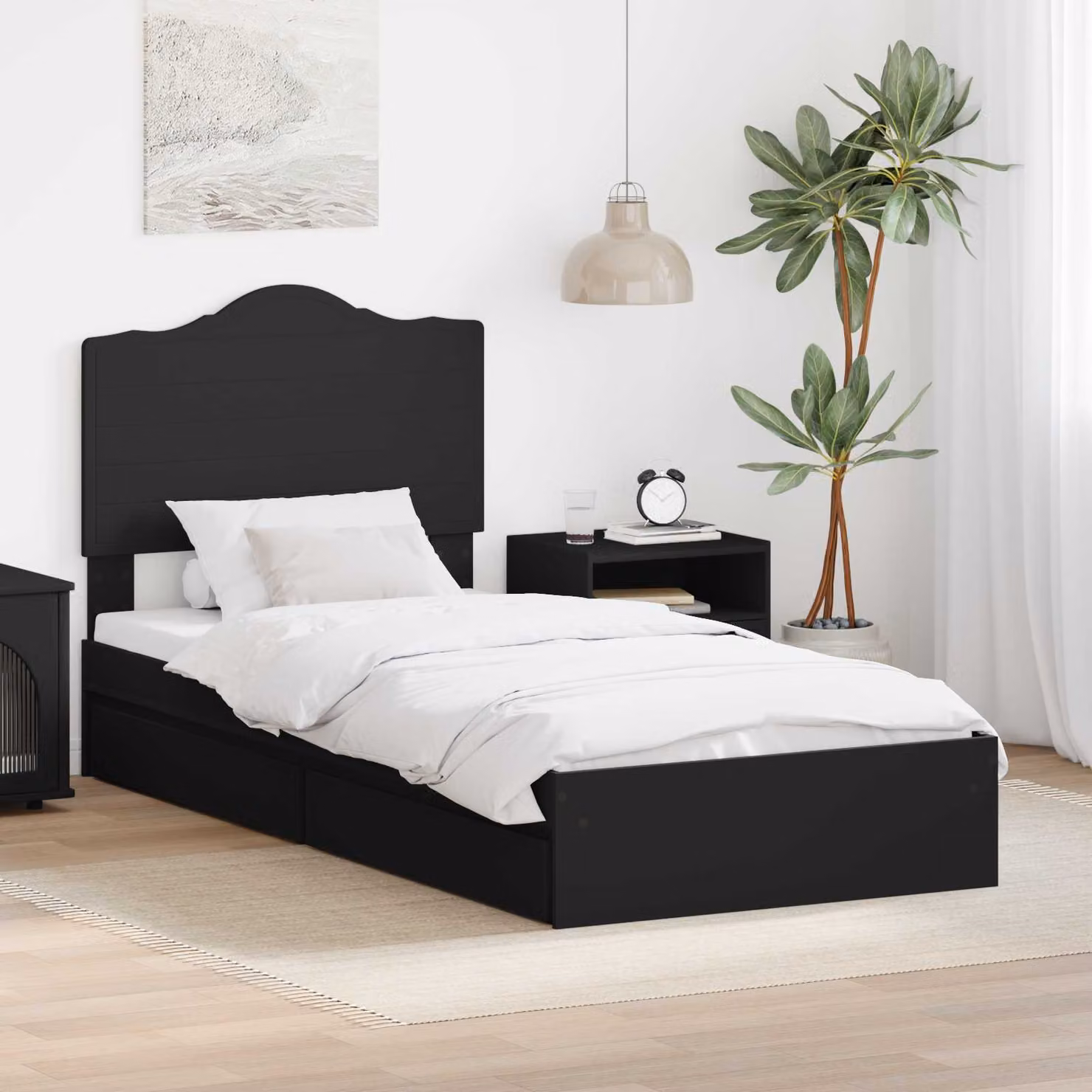 Letto con contenitore vidaXL in legno ingegnerizzato nero L/P/H: 90 x 190 x 100 cm