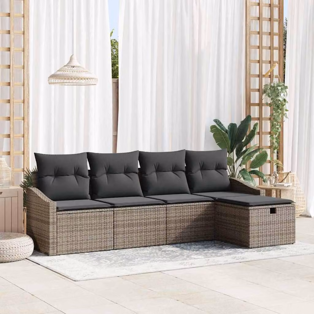 Maison Exclusive - Set di divani componibili, 5 pezzi, grigio, in rattan sintetico