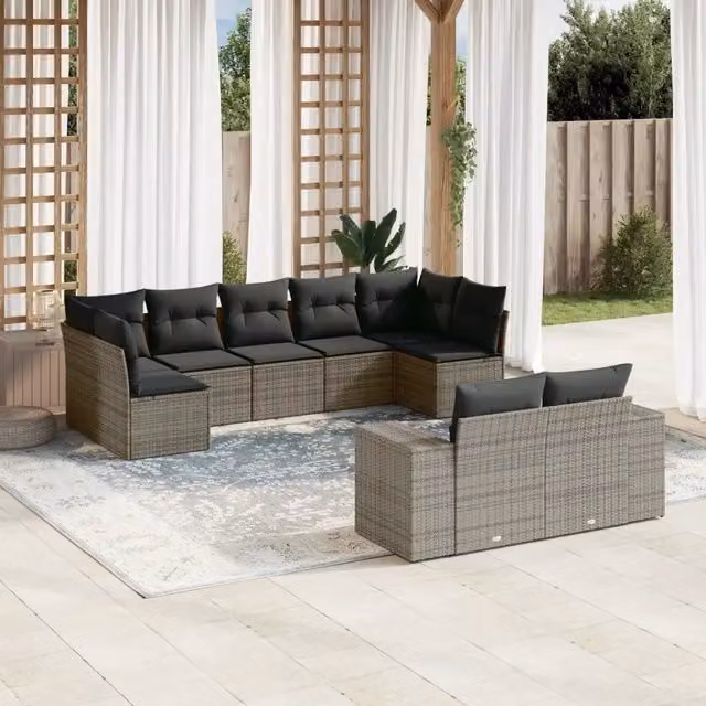 Set Divano da Giardino 9 pz con Cuscini Grigio in Polyrattan 3255357