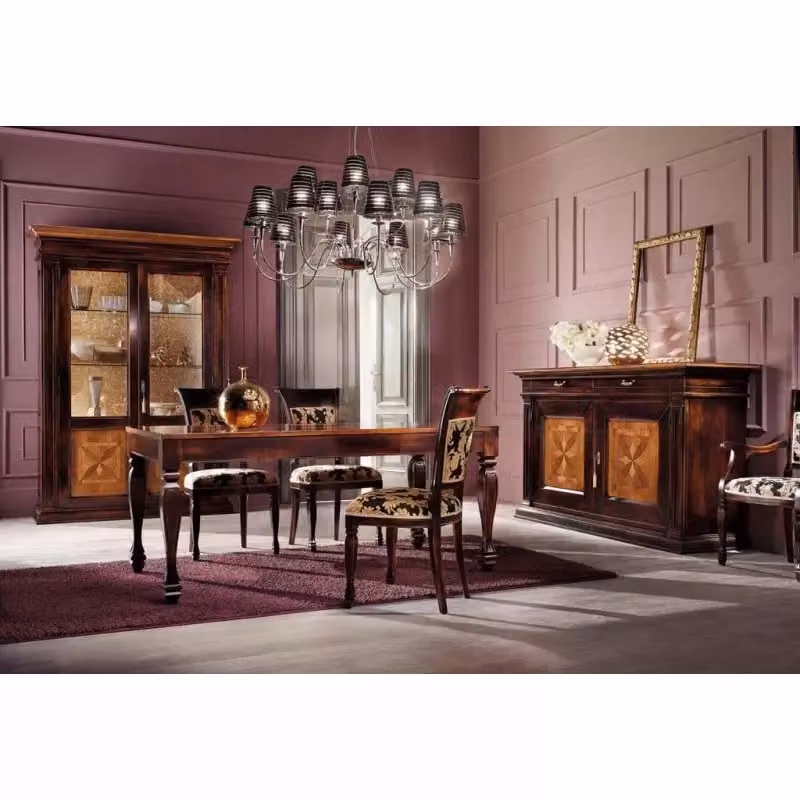 Vetrina Mobili 2G con 2 porte in vetro e intarsio quadrifoglio in stile shabby chic bicolore L: 152 cm, P: 55 cm, H: 214 cm – 3