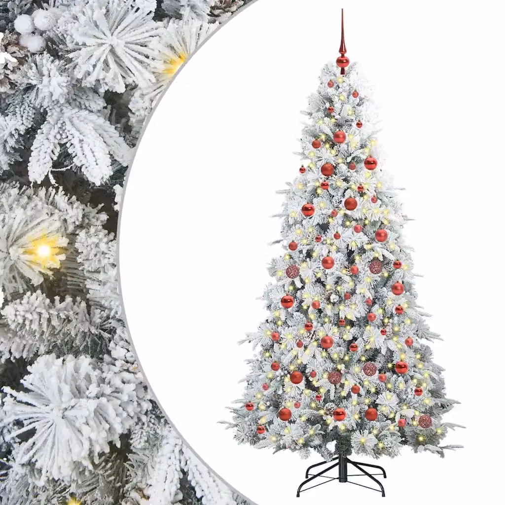 Albero di Natale Artificiale Moderno vidaXL Bianco con Luci LED Warm White e Rami Pieghevoli in PVC e Plastica, Altezza: 180 cm – 2