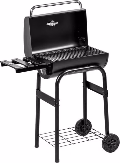 Barbecue a carbone a carrello 83 x 46,5 x 115 cm ampia superficie di cottura termometro integrato stile moderno in metallo nero 21_0004405