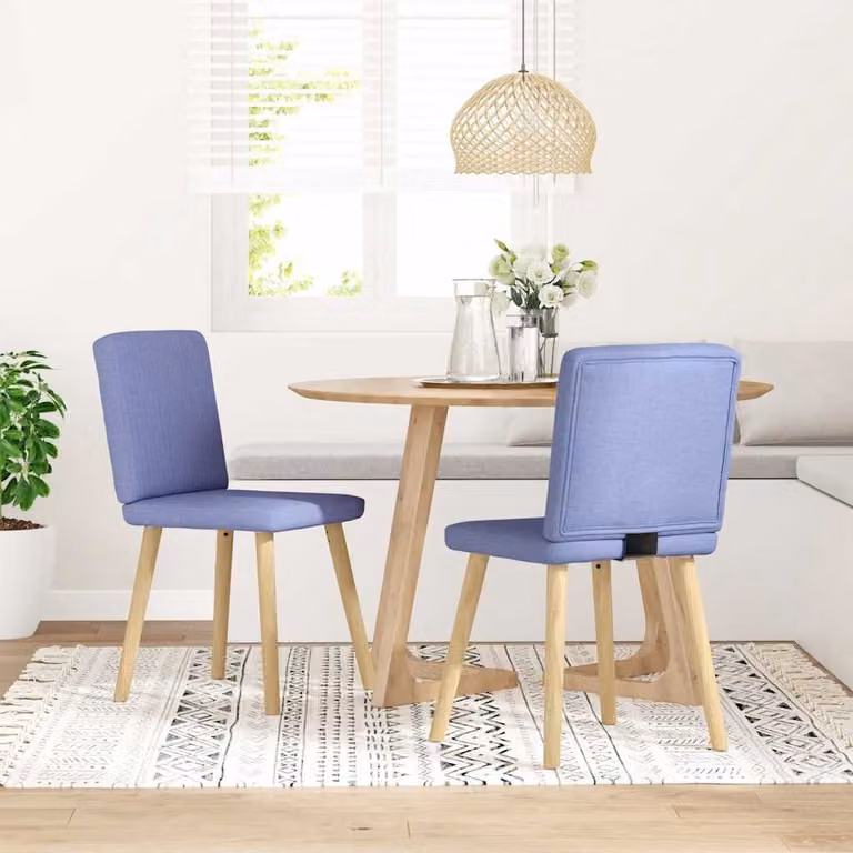 Set di 2 sedie da pranzo vidaXL in tessuto blu jeans con struttura in legno di gomma e metallo