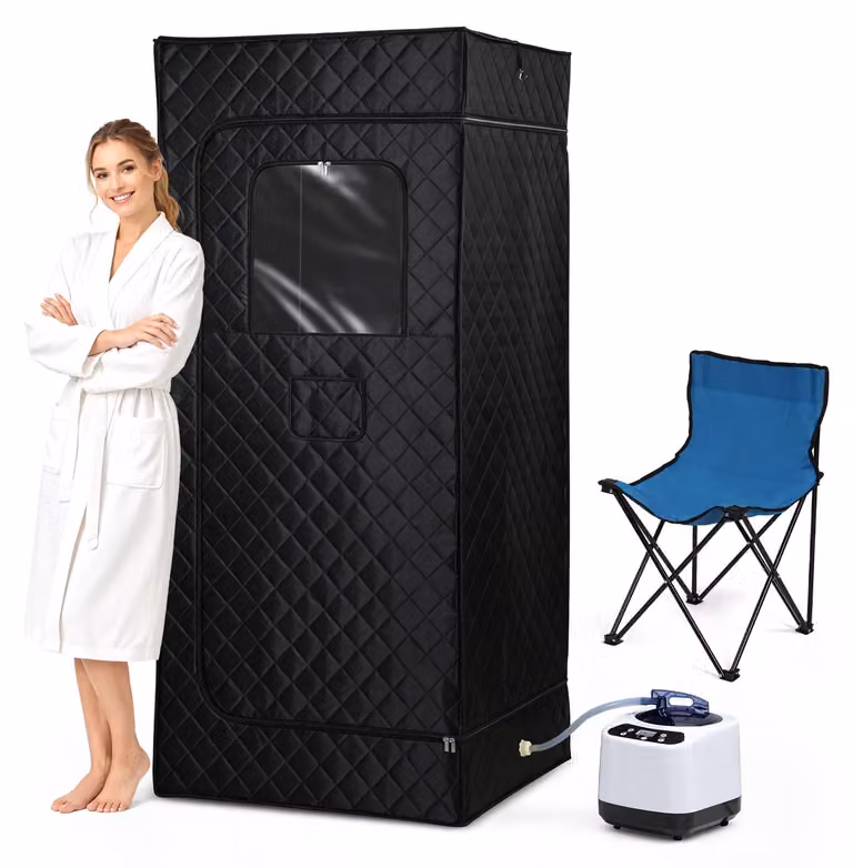 Sauna a vapore domestica Ikodm, 1200 W, 3 litri, 9 livelli, 90 x 90 x 180 cm, nera