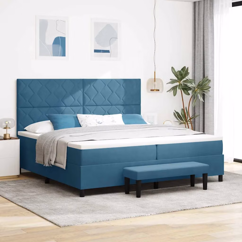 Letto a molle con testiera vidaXL in velluto blu, L/P/H: 200 x 200 x 128 cm – 1
