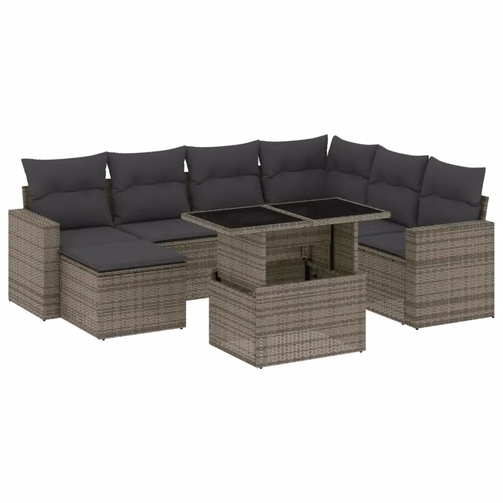 vidaXL Set Divano da Giardino a L 8 pz in Polyrattan Grigio con Cuscini e Tavolino – 2