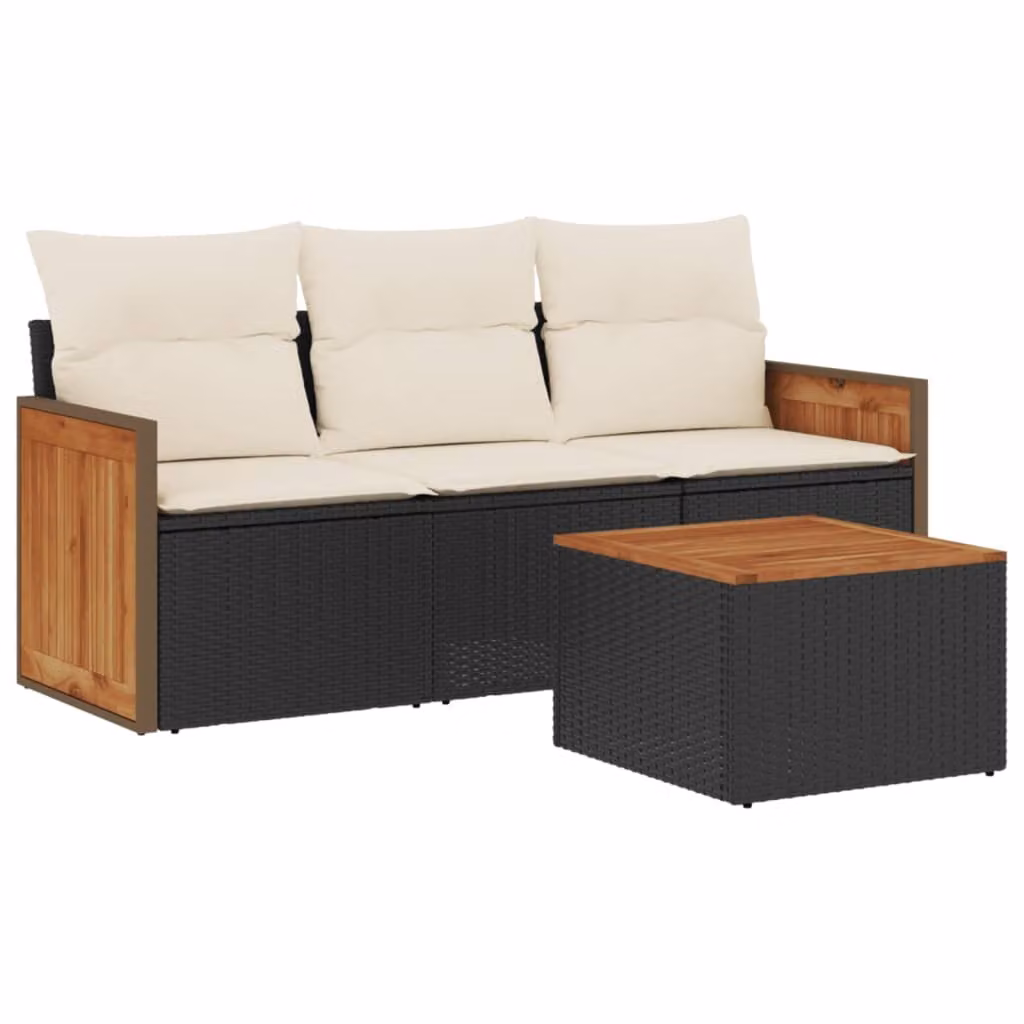 Set Divani da Giardino 4 pz con Cuscini Nero in Polyrattan