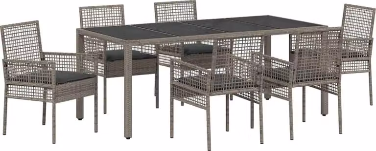 Set da Pranzo per Giardino 7 pcs Grigio polyrattan