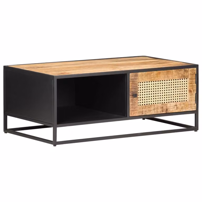 Maison Exclusive - Tavolino 90x50x35 cm in legno di mango grezzo e vimini viennese