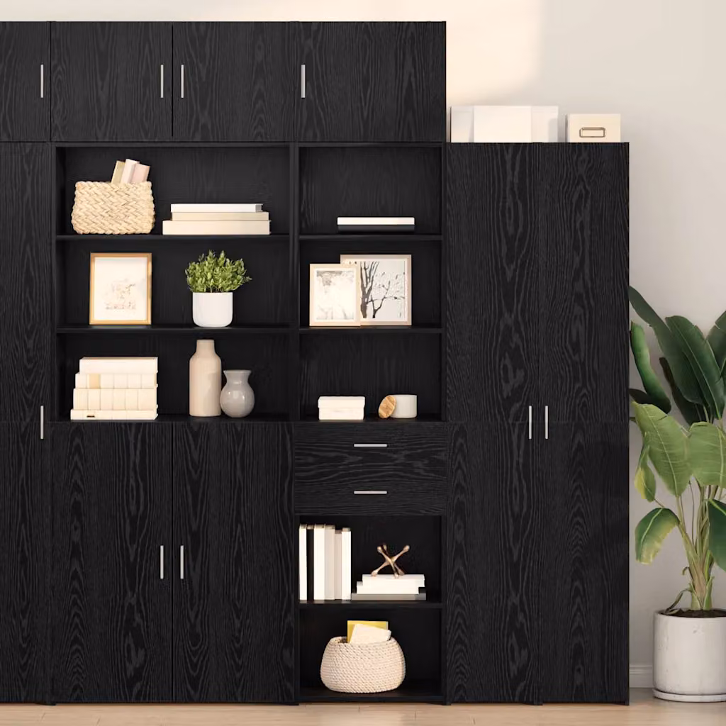 Credenza vidaXL in Rovere Nero con Ante a Battente e Ripiani Interni, L: 50 cm, P: 42,5 cm, H: 225 cm