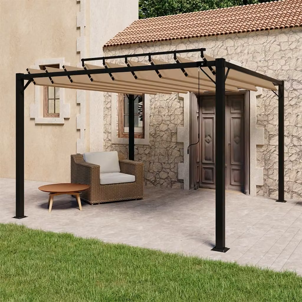 Il gazebo Living Store con tetto a doghe 3x3 m in tessuto tortora e alluminio