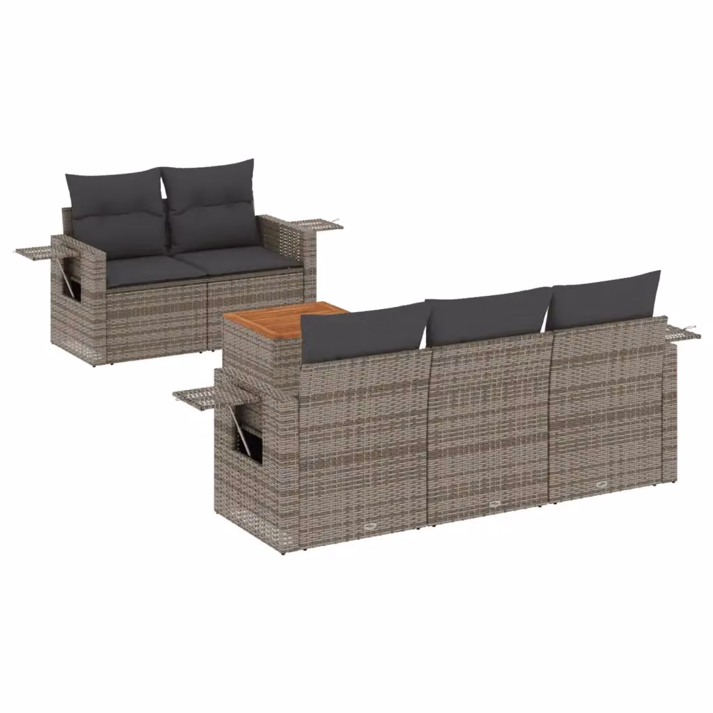 Set Divano da Giardino vidaXL 6 pz in Polyrattan Grigio con Cuscini e Tavolino – 2