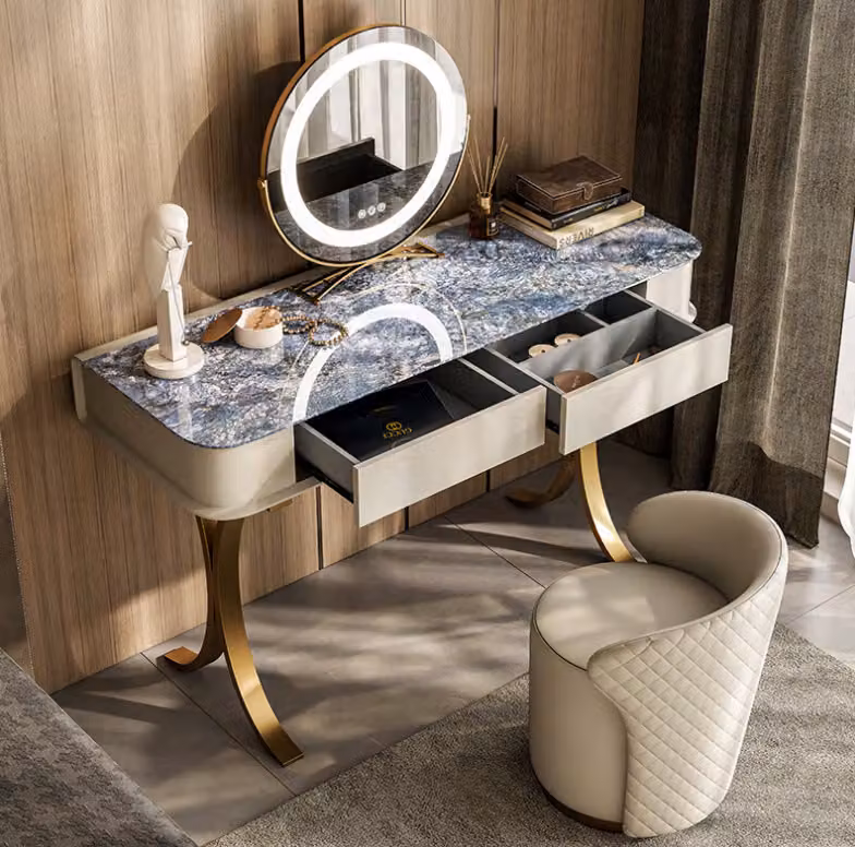 Schlafzimmer Beiger Schminktisch Designer Kosmetiktisch 2x Schubladen