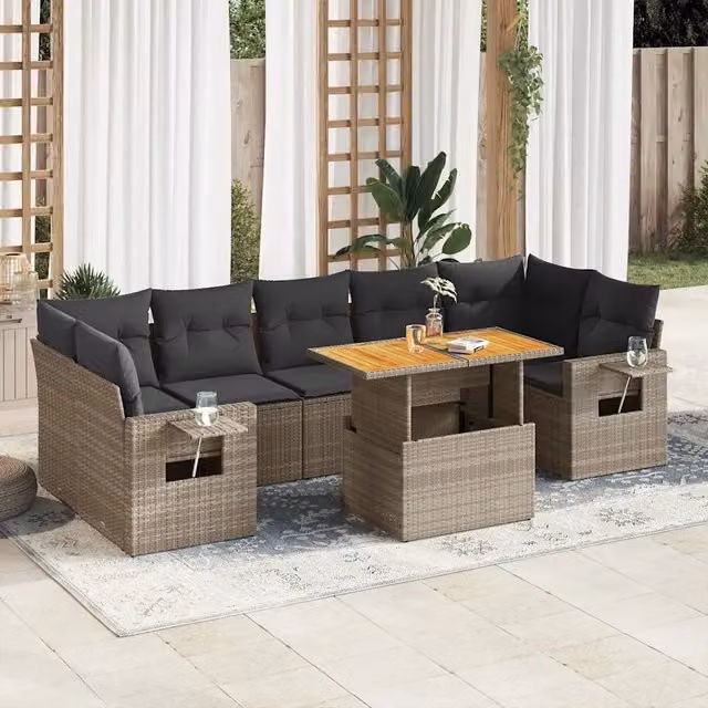 Set Divano da Giardino 8 pz con Cuscini Grigio in Polyrattan 3327126