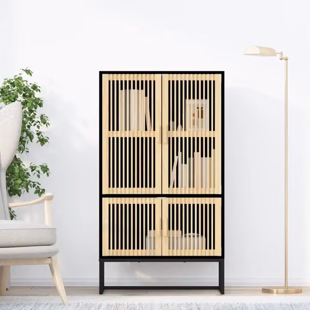 Credenza nera in legno e metallo stile scandinavo vidaXL L: 70 cm, P: 35 cm, H: 125 cm – 1