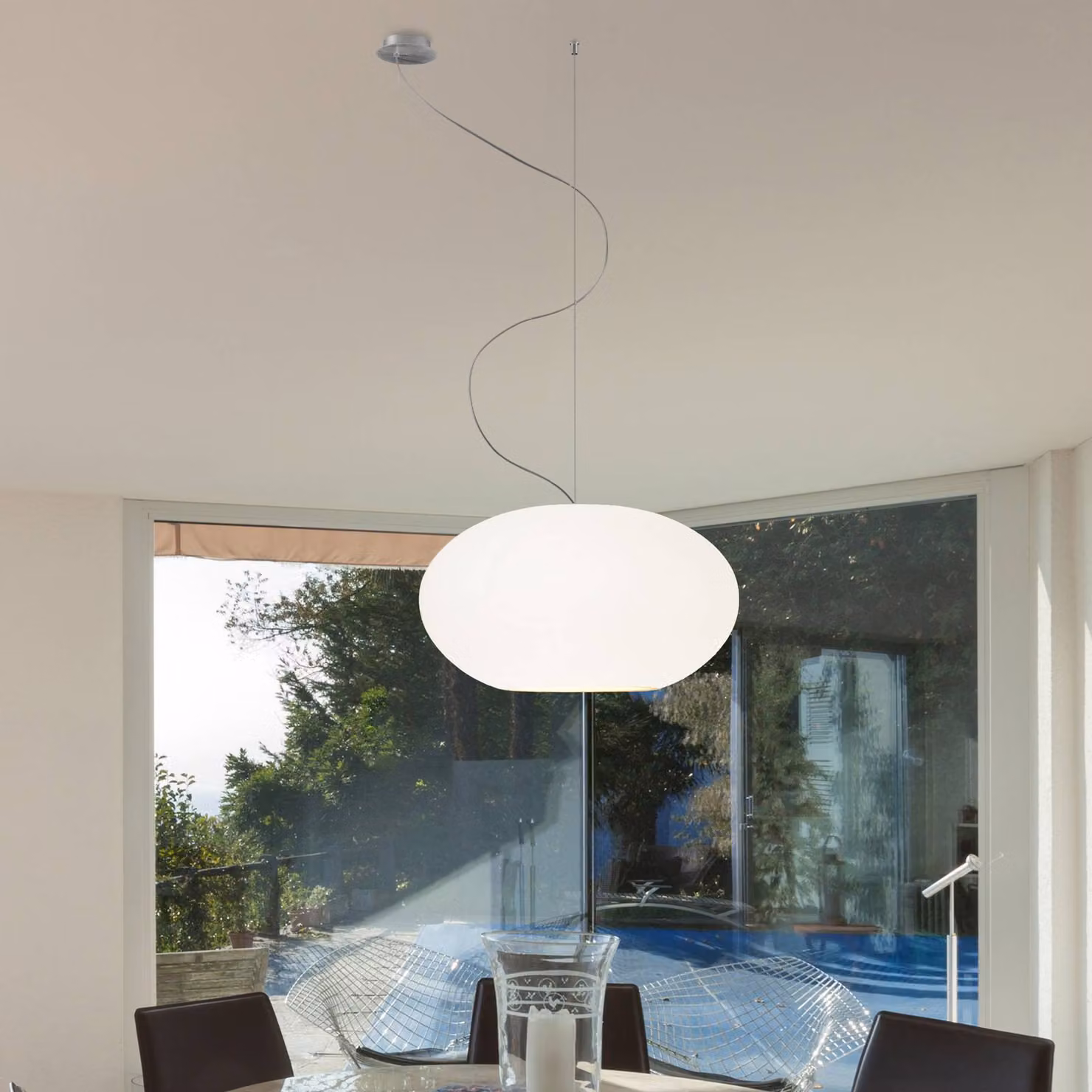 Casablanca Lampada a sospensione in vetro AIH, dimmerabile, Bianco / Opale, Soggiorno / Sala da pranzo, Vetro, Design, Lampada a sospensione