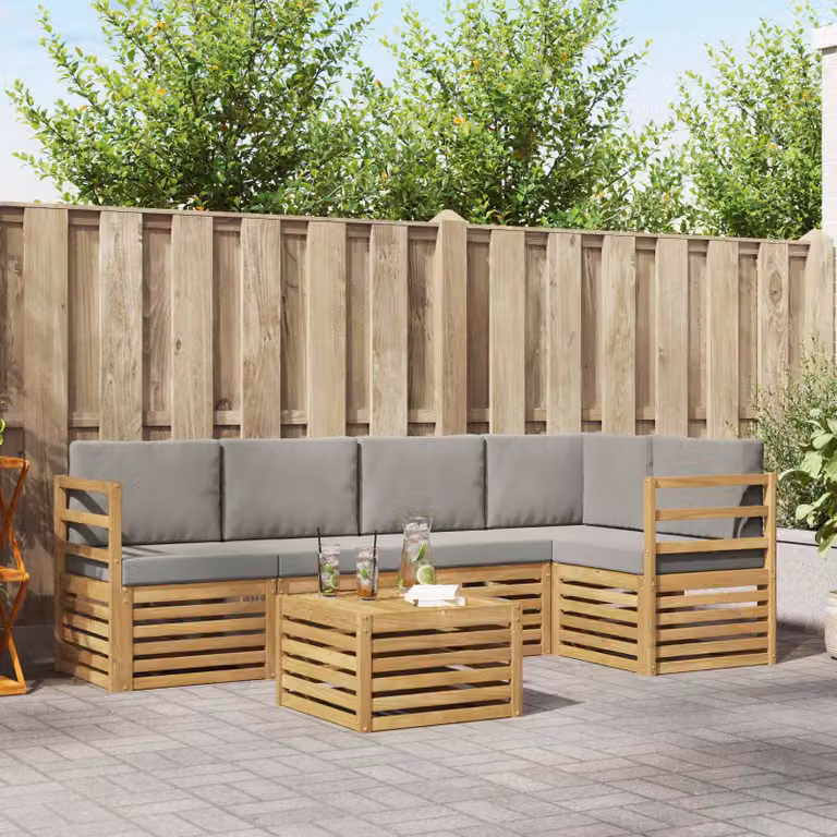 Set di divani da esterno vidaXL 6 pezzi in legno di acacia con cuscini bianco e grigio