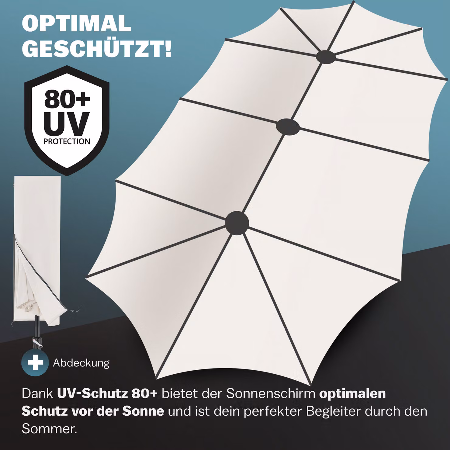 Ombrellone doppio XXL Kingsleeve in poliestere con struttura in acciaio, protezione UPF 50+, disponibile in beige o nero – 3