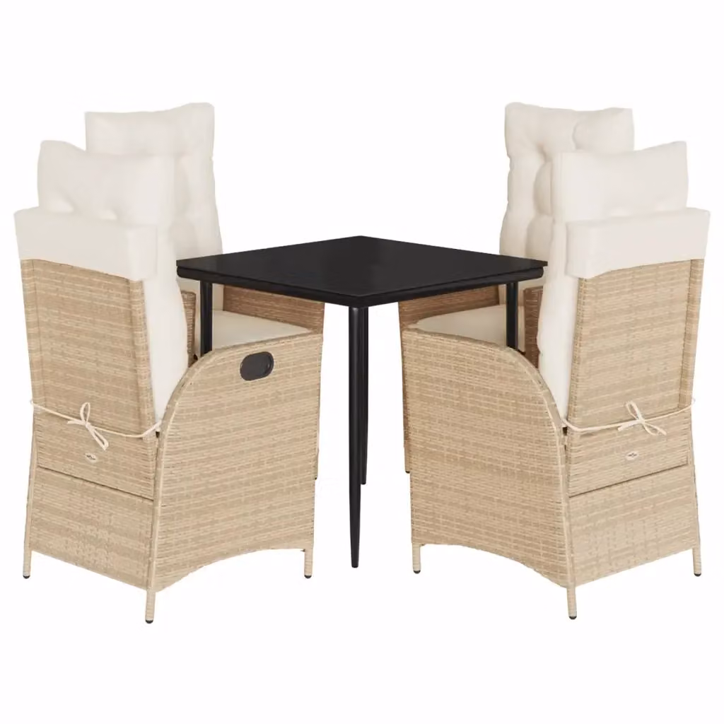 Set da Pranzo da Giardino 5 pz vidaXL in Polyrattan con Cuscini Beige e Tavolo in Vetro – 2