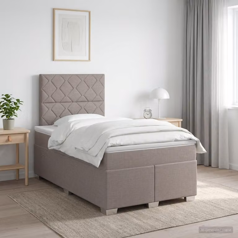 Letto box spring con materasso ibrido vidaXL in tessuto beige e grigio L/P/H: 200 x 120 x 76,5 cm