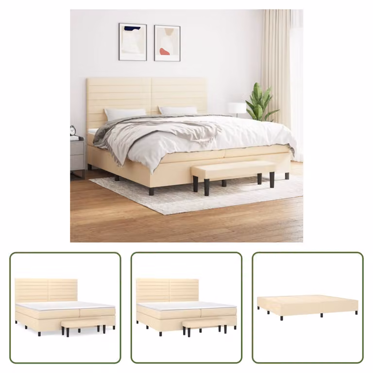 The Living Store Letto a molle con materasso crema 200x200 cm in tessuto