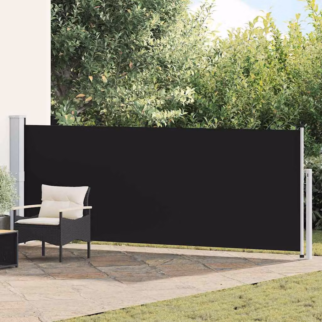 Tenda Laterale Retrattile vidaXL per Patio in Poliestere e Acciaio, Nera, L: 514 cm, H: 140 cm