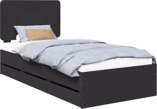 Letto singolo | Letto per adulti | Struttura del letto Nero 90 x 200 cm Legno Ingegnerizzato