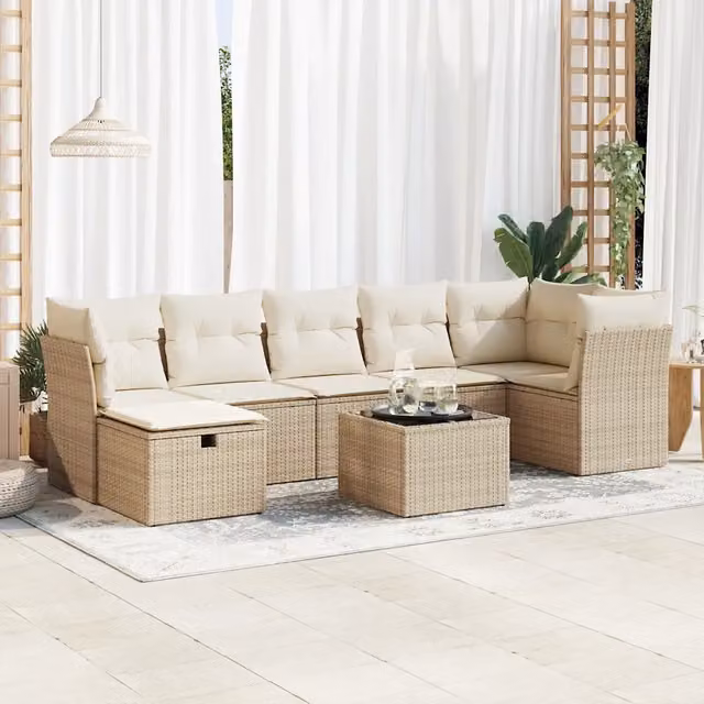 Set Divano da Giardino 8 pz con Cuscini Beige in Polyrattan 3325314